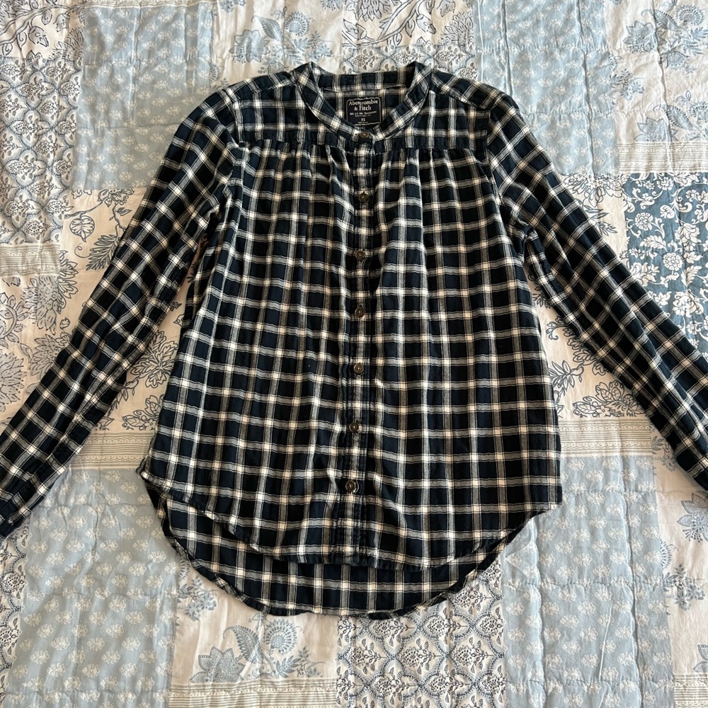 Abercrombie & Fitch Women's Dark Blue & White Shirt 100% Cotton Size XS